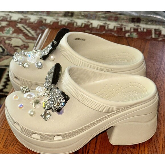CROCS Shoes - Crocs Siren embellished floral jibbitz Platform Clog In Bone W9 New